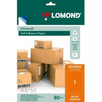 Lomond Self-Adhesive Paper Universal Labels, 1/210x297, A4, 50 sheets, Orange neon