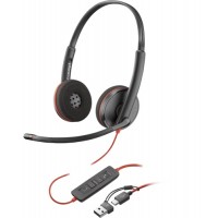 Poly Blackwire 3220 Stereo Wired Headset, USB-C, USB-C/A Adapter (Bulk), Black