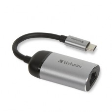 Verbatim 49146 USB-C to Gigabit Ethernet Adapter, USB 3.1 GEN 1, Gigabit Ethernet, Grey/Black