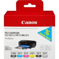 Canon PGI-550/CLI-551 (6496B005) 6 Ink Cartridge Multipack, PGBK/C/M/Y/BK/GY Canon PGI-550/CLI-551 (6496B005) 6 Ink Cartridge Multipack, PGBK/C/M/Y/BK/GY